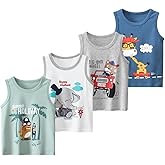Azalquat Boy Tank Top 3/4 Pack, Toddler Kids Cozy Cotton Undershirts Cartoon Print