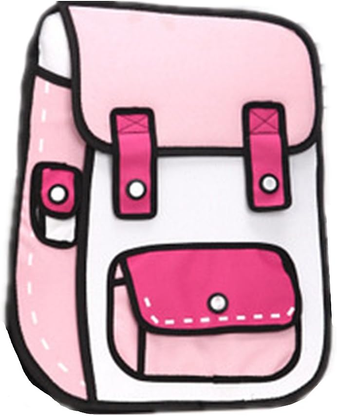 FOLLOWUS 2D Drawing Cartoon Bag Comic Backpacks School Bags Daypacks (Light Pink)
