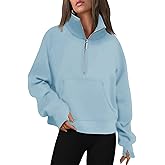 TDCoool Womens Sweatshirts Half Zip Cropped Pullover Fleece Long Sleeve Quarter Zipper Hoodies Fall Clothes with Pockets