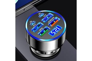Alanph 6-in-1 Multi-Port Car Charger with Voltage Detection, 2PD+3USB+QC3.0 Fast Charge Cigarette Lighter Plug Adapter Compatible with iPhone,Android,Samsung,iPad Pro and More