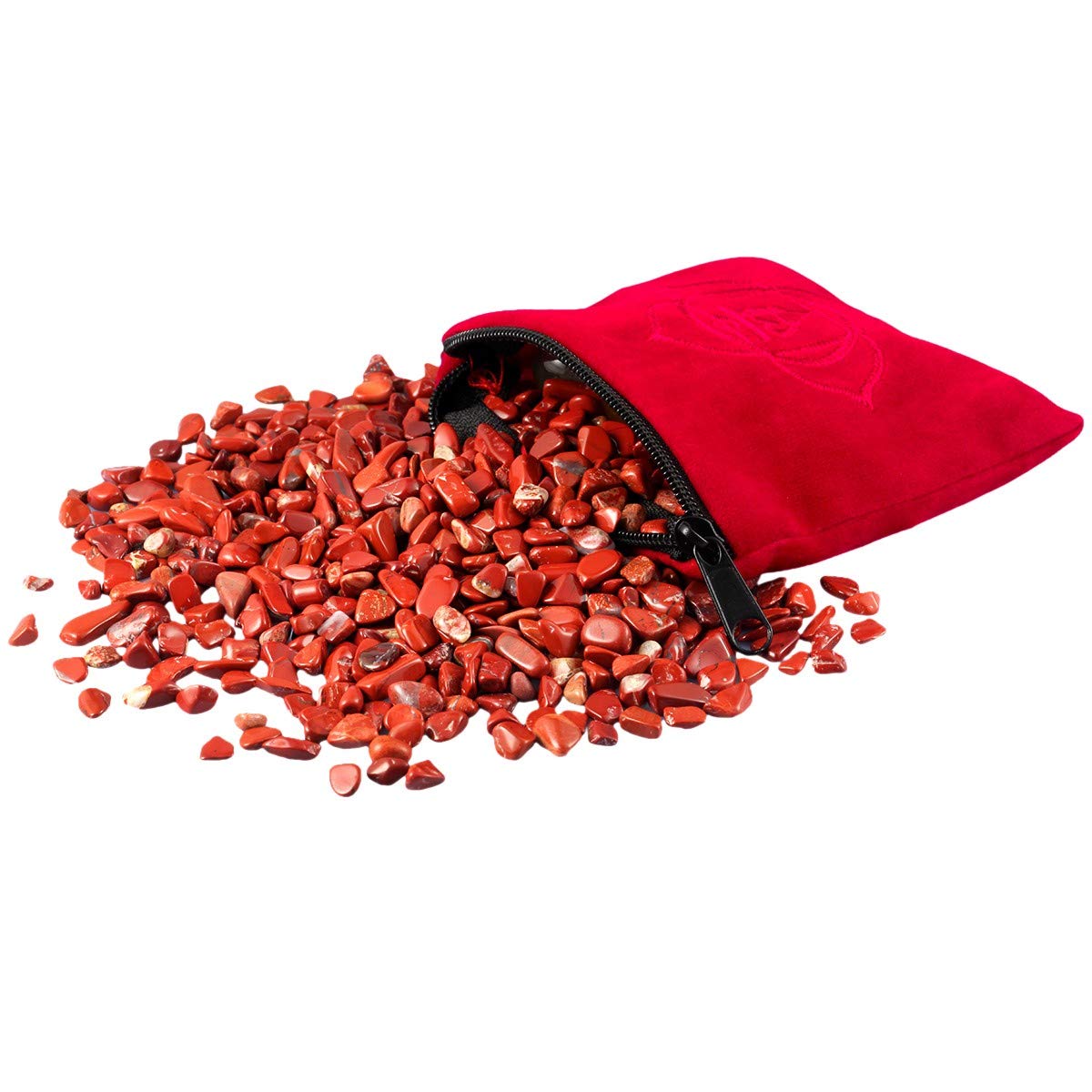 mookaitedecor Natural Red Jasper Tumbled Chip Stones, Crystals and Gemstones, Real Crushed Stone with Chakra Bag Mini Small Reiki Healing Red Crystal for Candle Spell Jars Resin Craft Art DIY 230g