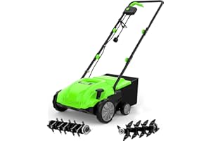 UUT Electric Dethatcher Scarifier 2-in-1 Lawn Scarifier with 13” Path Powerful 12 AMP Motor 30L Collection Bag 4-Position Depth Control Easy Storage Foldable Handle for Small to Medium Lawns
