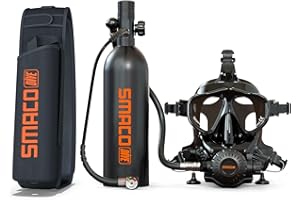 SMACO Mini Scuba Tank with Full Face Diving Mask,Reusable Lung Air Tank Sub Mask S400 Pro 1L Portable Mini Diving Tank Pony B