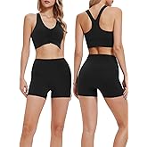 Women's 2 Piece Workout Set Ruched Longline Sports Bra & High Waisted Leggings with Pocket Removable Pads Yoga Pilates Outfit