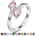 Yaresul 1CT Adjustable Women Heart Ring 925 Sterling Silver Birthstone Rings for Women Promise Ring for her Simulated Gemstone Statement Stackable Band Width 2mm Open Size 5~9