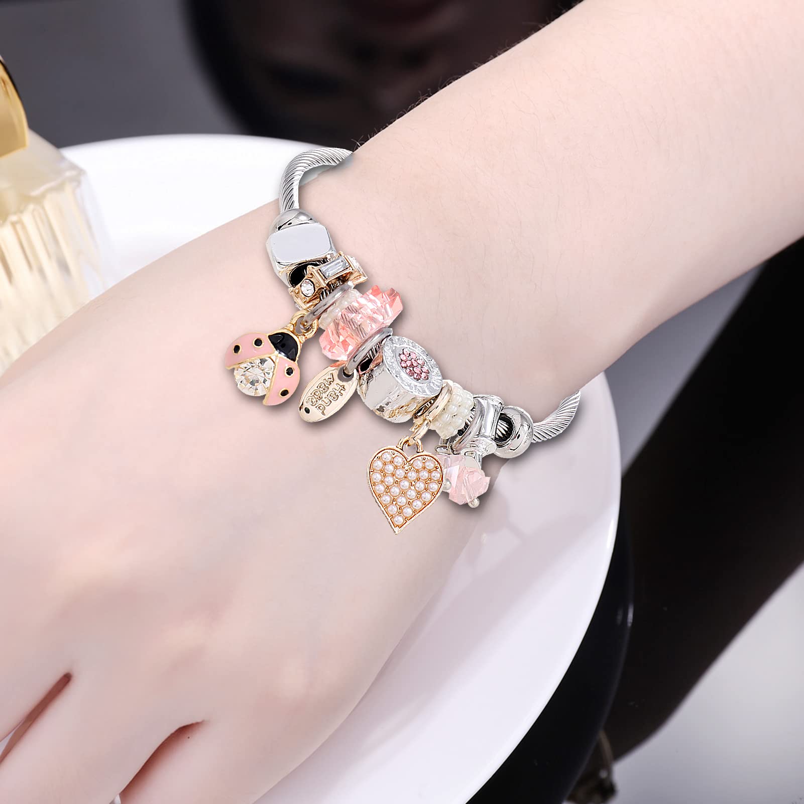 DS Charm Bracelets for girls,exquisite cute cartoon friendship bracelets Silver Stainless Steel Bangle with birthday Gift box, Adjustable girls jewelry Suitable for holiday gifts