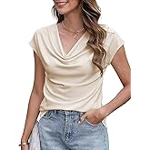 Poetsky Womens Fashion Cowl Neck Top for Women Dressy Short Sleeve Shirt Summer Top 2026 Casual Ladies Top Blouses