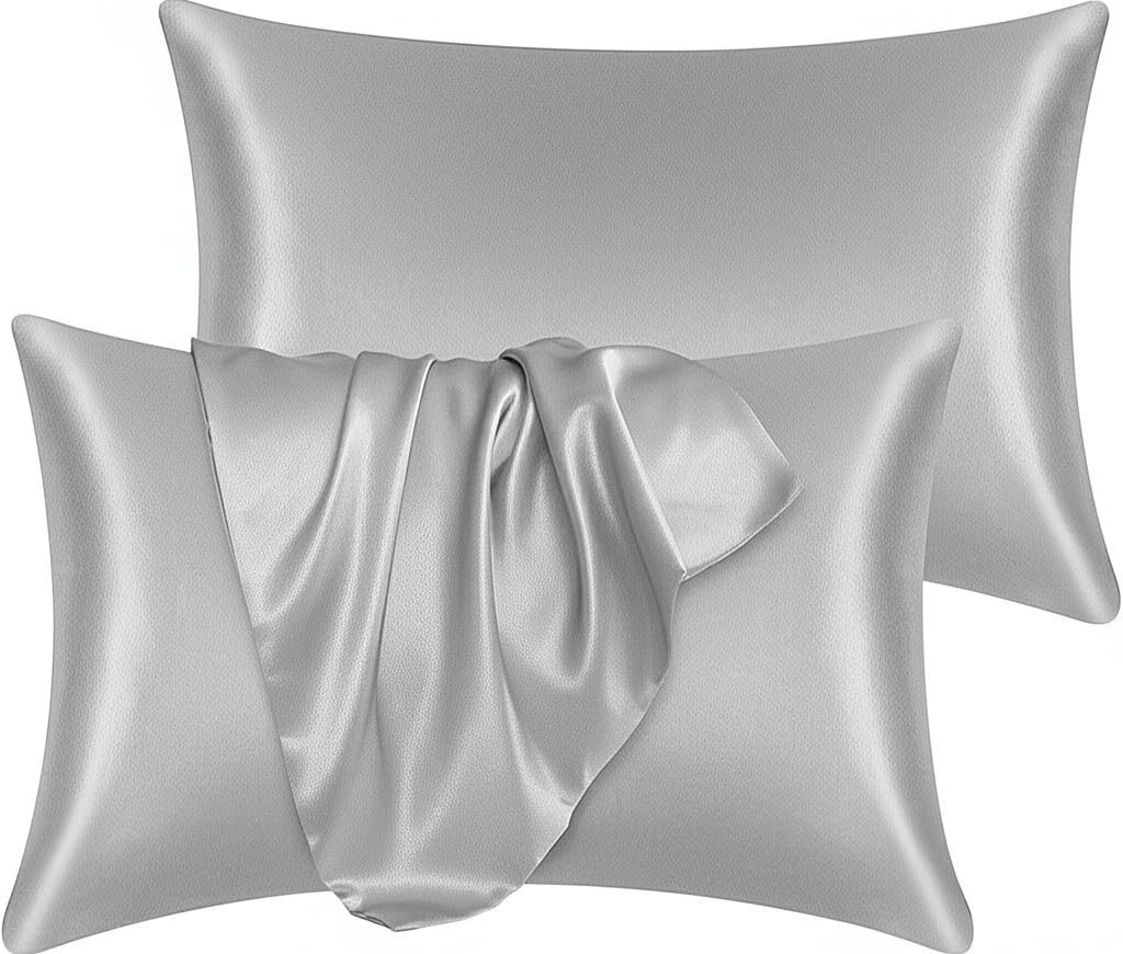 Yorkshire Bedding Satin Pillow Cases 2 Pack – Luxurious Silver Pillowcases For Hair and Skin Standard Size with Envelope Closure Pillow Covers (50 x 75 cm)