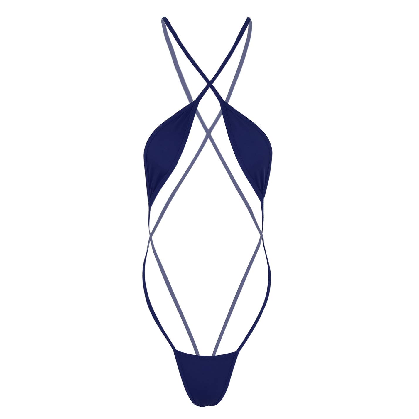 inlzdz Womens Tiny Sling Shot One-Piece Micro Bikini Monokini Swimsuit Bodysuit Teddy Lingerie Navy Blue One Size