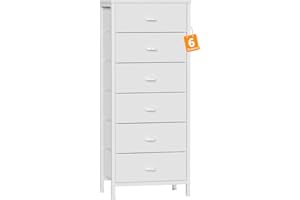 Furnulem White Tall Dresser for Bedroom,Vertical Storage Tower Unit and End Table with 6 Fabric Drawers, Nightstand Furniture with Drawer Organizer in Living Room,Closet,Entryway,Hallyway
