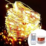 OrgMemory Copper LED Fairy Lights, (80 Ft, 240 LEDs, Warm White, UL Listed Power Adapter), Room Lights, Garland Lights with Remote for Wedding, Xmas, Outdoor and Indoor Room Decor