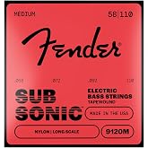 Fender 9120 Bass Strings, Nylon Tapewound, Long Scale, 9120M .058-.110 | Nylon tape wound, ideal for jazz &amp; beginners, gentle feel, reduced finger picking noise, 4 x strings