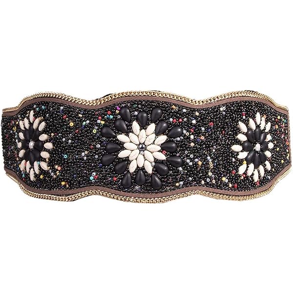 idealway Bohemian Women Belts Wide Beaded Flower Elastic  display picture 1