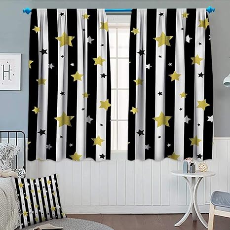 Amazon Com Anhounine Striped Blackout Curtain Black And White