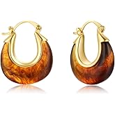YESLADY Acrylic Hoop Earrings for Women, Gold Plated Resin Chunky Hoops, Lightweight Teardrop Oval Round Drop Earrings Hypoallergenic Fun Fashion Trendy Jewelry