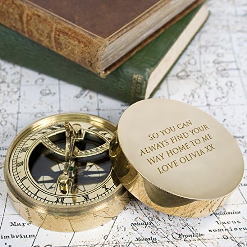 Brass Sundial and Compass Engraved Fully Operational Nautical Compass