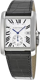 CARTIER MEN'S TANK MC BLACK LEATHER BAND STEEL CASE AUTOMATIC WATCH W5330003