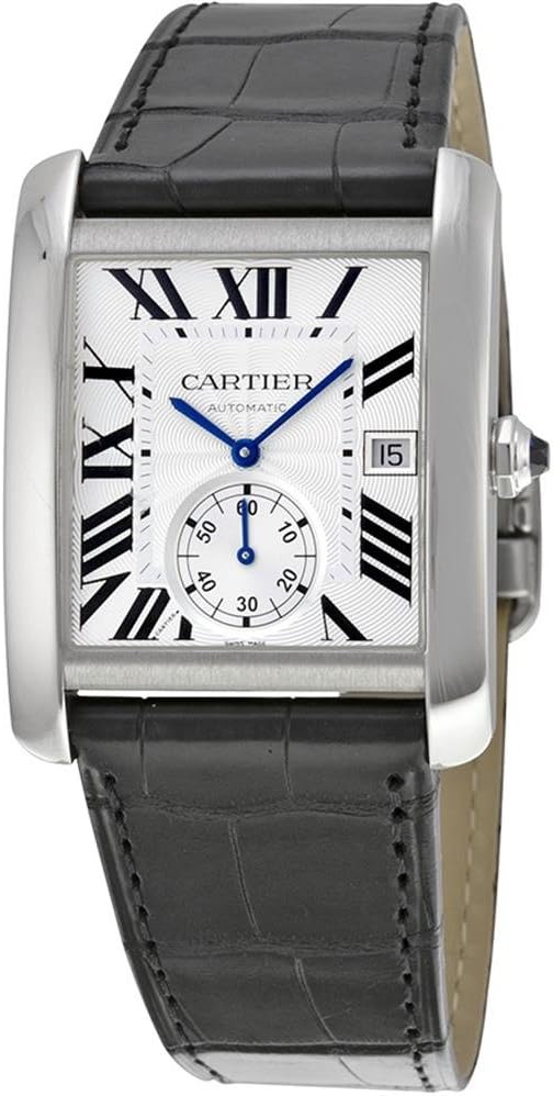 CARTIER MEN'S TANK MC BLACK LEATHER BAND STEEL CASE AUTOMATIC WATCH W5330003