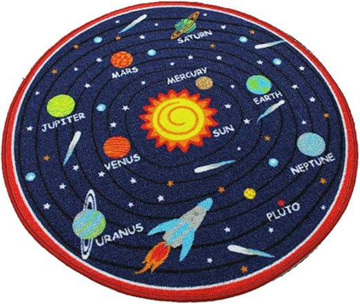 Huahoo Kids Round Rug Solar System Learning Area Rug Childrens Fun Area Rug Non Slip Bottom Solar System 39 Diameter Round