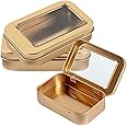 RW Base 4.5 Ounce Rectangular Tin Containers, 10 Durable Tin Boxes With Lids - Clear Window Lids, Rounded Edges, Gold Tin Storage Containers, Customizable, Fits Mints, Or Pills - Restaurantware