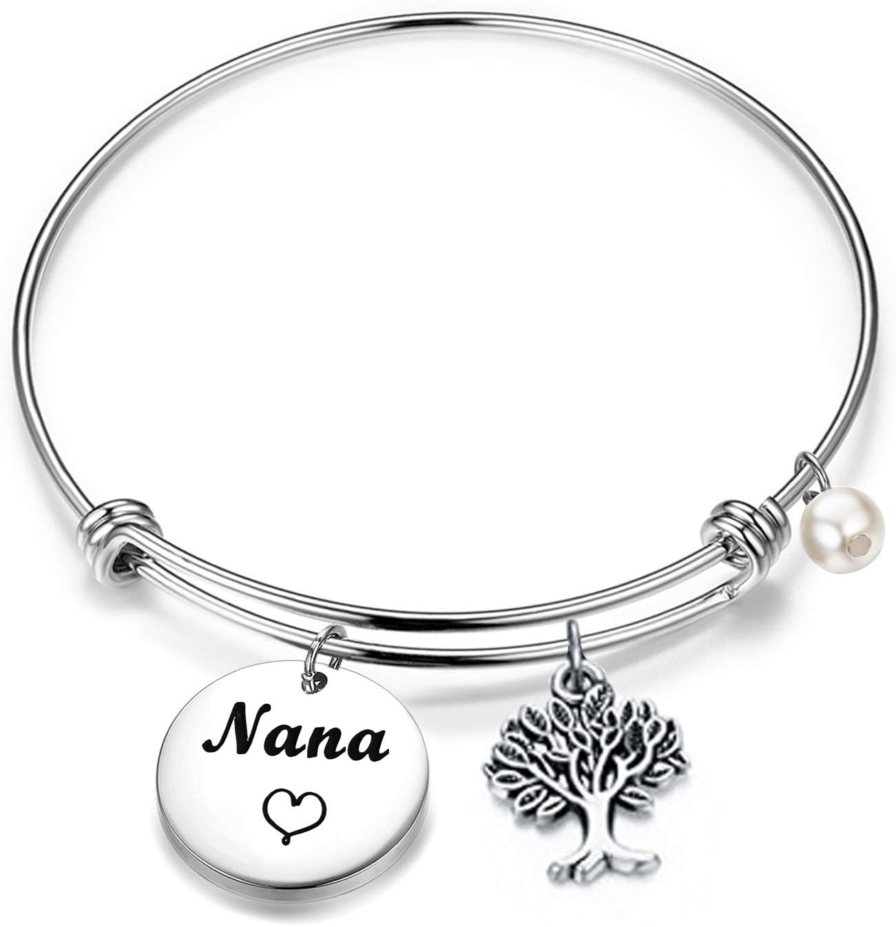 BEKECHNana Bracelet Grandma Nana Charm Expandable Wire Bangle Nana Jewelry Grandmother Gift for Family Nana