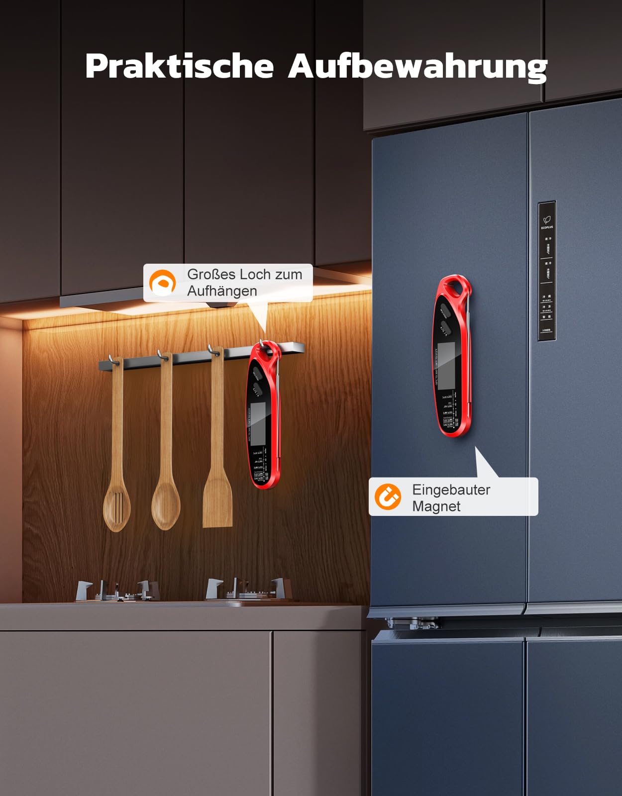 Babacom Fleischthermometer Sofortanzeige mit zwei Sonden & großem Bildschirm, Bratenthermometer mit Alarmeinstellung und Kalibrierung, Grillthermometer für Küche, Ofen, Zucker, Flüssigkeiten, BBQ 7