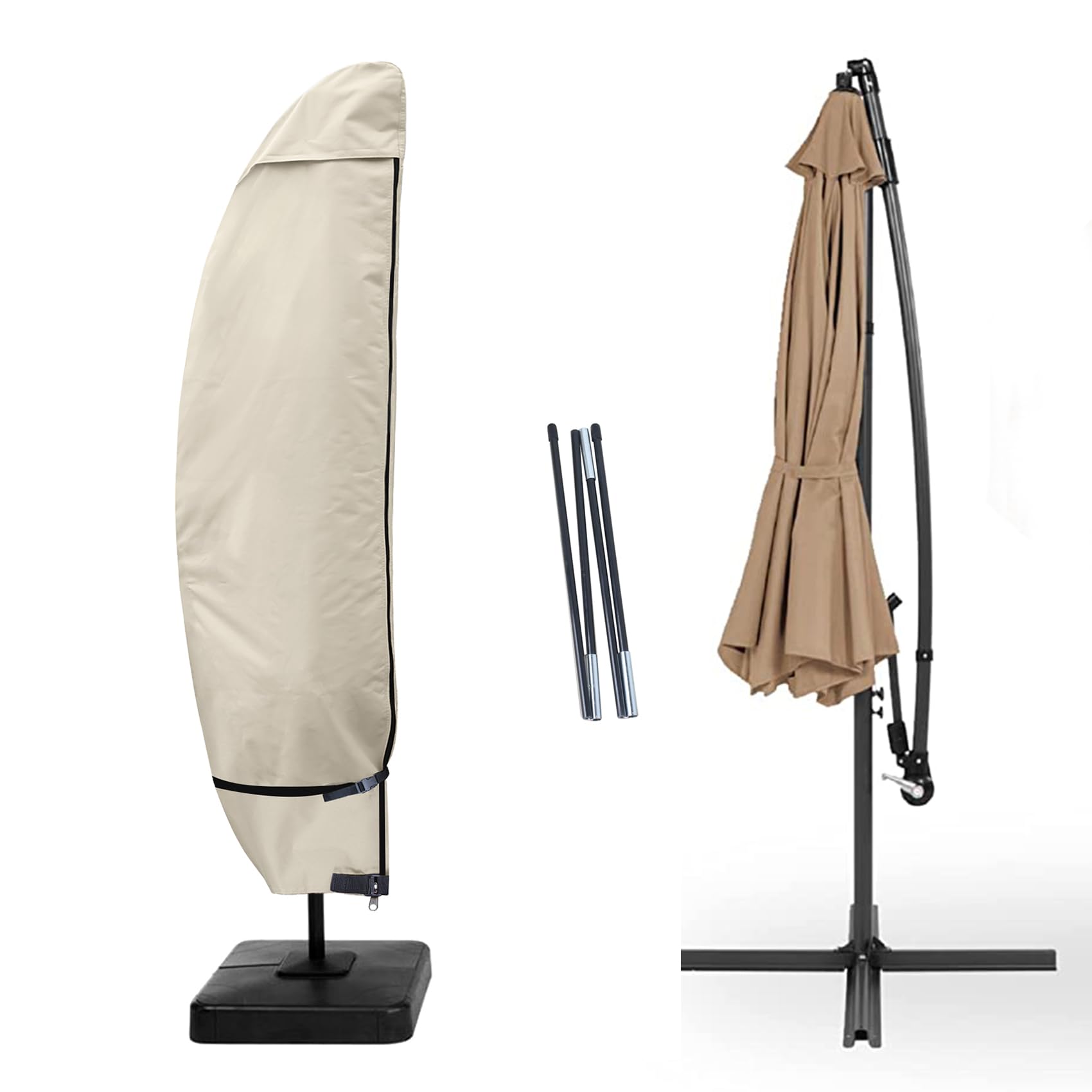 Photo 1 of Porch Shield Patio Umbrella Cover - Outdoor Waterproof Garden Offset Banana Parasol Cover Fits Cantilever Offset Umbrella 12-14 Feet, Beige