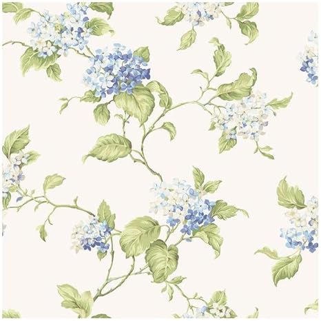 Amazon York Wallcoverings Ct0907 Callaway Cottage Hydrangea側壁壁紙 ホワイト Llight To Dark Blues ベージュ イエロー グリーン 壁紙