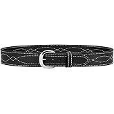 Aker Leather B13 Fancy Stitch Dress Belt 1-3/4" Width, Decorative | Gunfighter Stitch with Polished Chrome Buckle, Made in USA. Gun Belts
