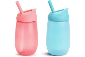Munchkin Simple Clean Toddler Sippy Cup with Easy Clean Straw, 10 Ounce, 2 Pack, Pink/Blue