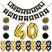Konsait 40th Birthday Decoration, Cheers to 40 Birthday Banner, Number 40 Foil Balloons Large, Hello 40 Birthday Balloons, Black and Gold, Tissue Paper Pom Poms for 40 Years Old Party Favors Supplies