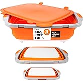 Drip EZ Collapsible BBQ Prep Tubs 3-Piece Set- For Meal Prep Marinating Food Storage - Includes Cutting Board & Lid - (1) JR + (1) OG + (1) XL - Orange