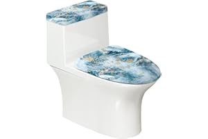 KUIFORTI Blue Marble Toilet Lid Cover and Toilet Seat Cover Set Reusable Replacement Fabric Elastic Universal Fit Elongated Oval Round Lid