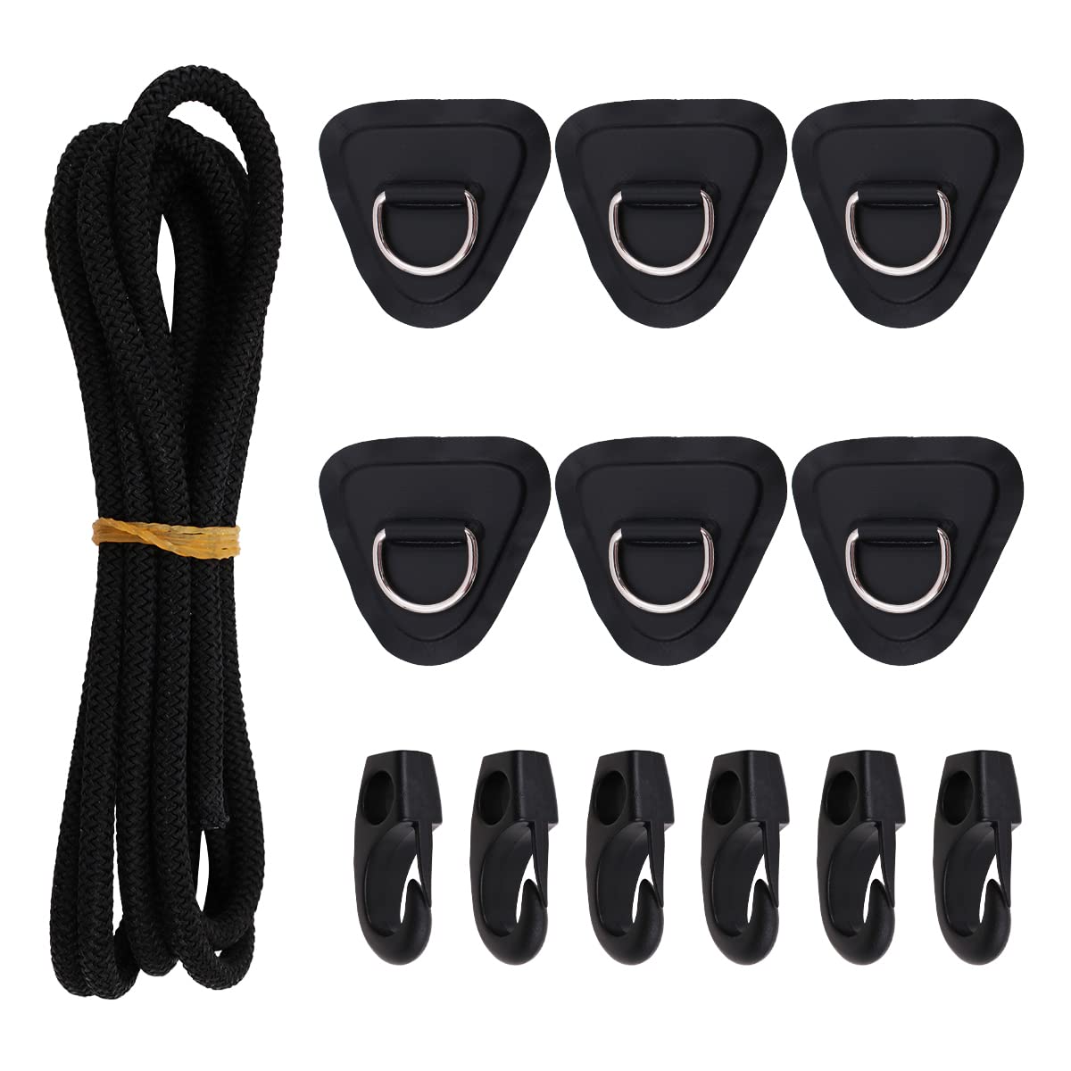 Tiardey 6Pcs Triangle Heavy Duty SUP Bungee Deck Rigging Kit,for Stand up Paddleboard Deck,PVC Inflatable Boat Kayak Canoe Deck - Black
