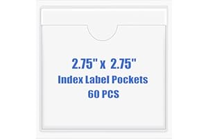 Origin-Joy 60 PCS Self Adhesive Index Card Pockets with Top Open, Clear Plastic Label Holder for Cards of Note, Library and Business, Adhesive Label Pockets & Card Holder (2.75 x 2.75 inch)