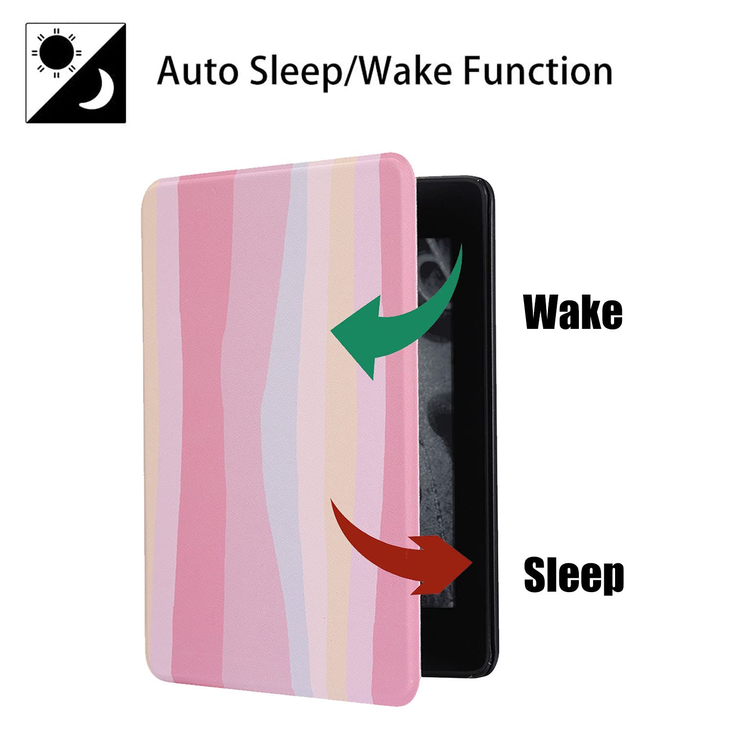 SCSVPN Case for 6'' Kindle 10th Generation (2019 Release, Model J9G29R) - Lightweight Premium PU Leather Cover with Hand Strap, Auto Sleep/Wake, NOT FIT Paperwhite/Oasis/Kindle 2022 - Colorful Pink