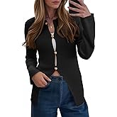 Saodimallsu Womens Ribbed Long Sleeve Sweater Tops Button Up Crewneck Slim Fitted Cardigans Sexy Going Out Knit Shirts
