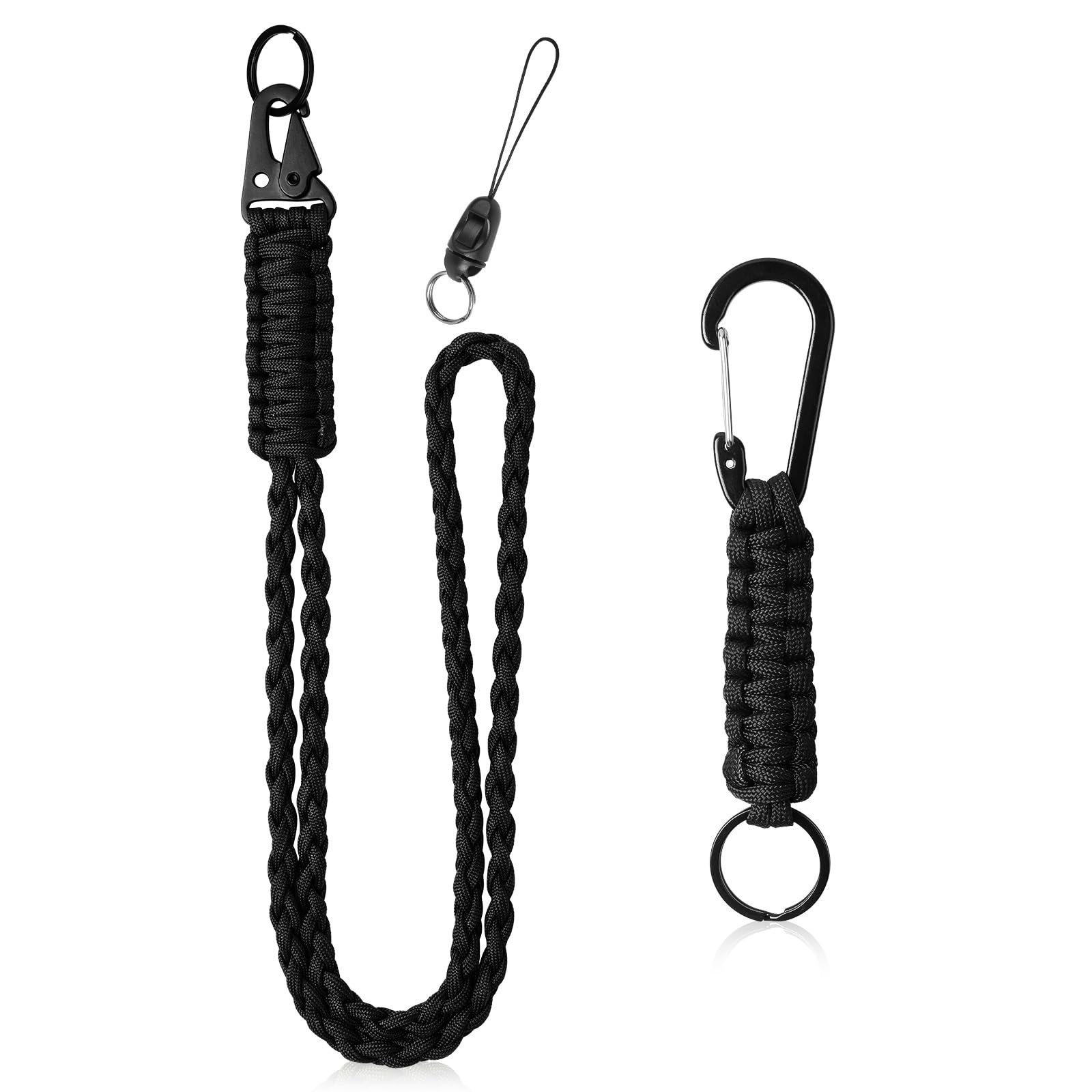 Vicloon Lanyard Neck Strap, 2pcs Paracord Lanyard, Strap Badge Lanyards with Metal Key Rings and Phone Ring for ID Holder Keys (Black), L+s Black, V5-NLSSGS-CD-BK-FBA — image 1