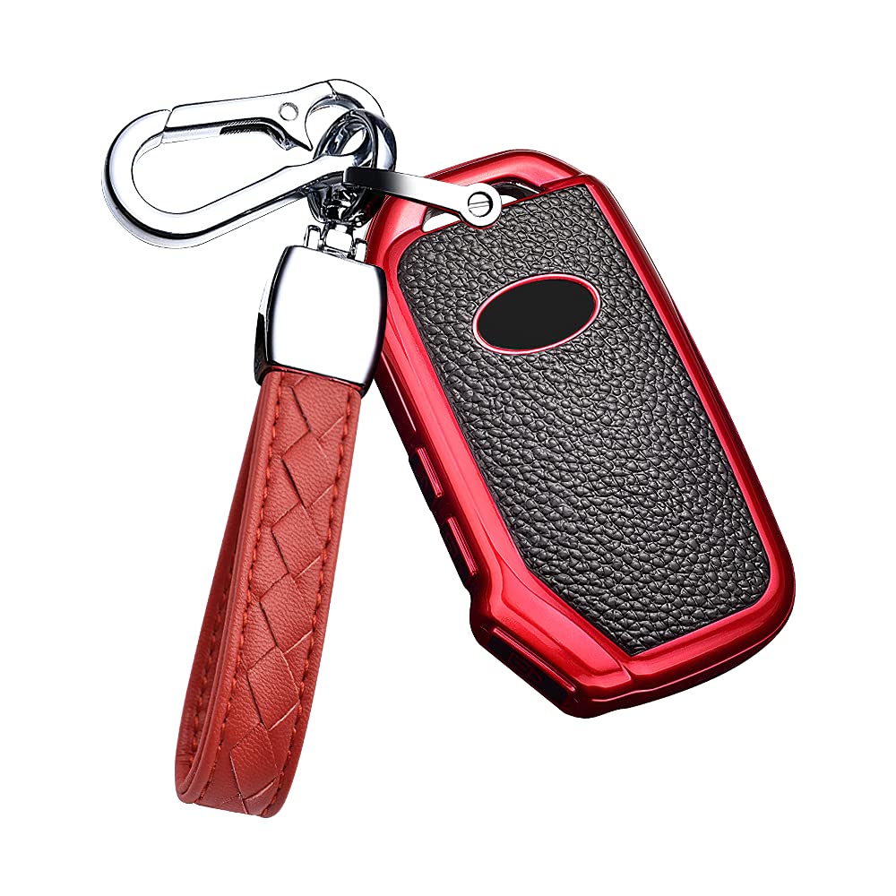 HIBEYO Smart Car Key Case for KIA Key Case Protective Cover for KIA Sportage Stinger Sorento Soul Cerato Ceed Key Box Remote Control TPU Leather Texture Side 3 Buttons Red