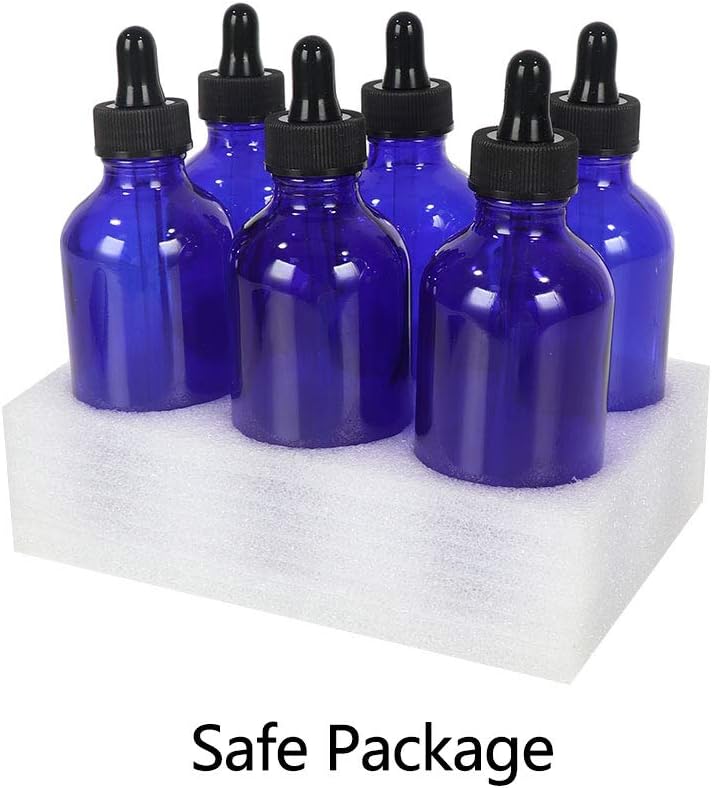 4 oz Glass Bottles with Glass Droppers & Plastic Cap,Brush, Funnels and Labels, Blue Travel Bottles for Essential Oils, Liquids and Chemical Lab. Set of 6 Pack.: Beauty