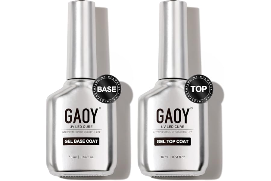 GAOY 16ml 2 Pcs Glassy Gel Top Coat and Base Coat Set,No Wipe Foundation Combination for UV Light Cure Nail Polish