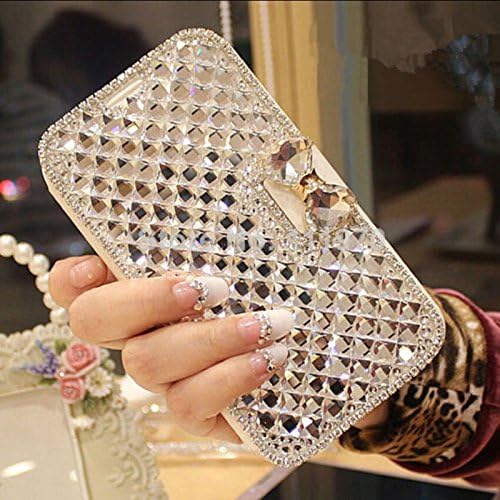 Samsung Galaxy J6 Plus / J6 Prime 2018 Wallet Case,Bling Diamond Bowknot Shiny Crystal Rhinestone PU Leather Card Slot Pouch Flip Cover Kickstand Case for Girl Woman Lady (Clear)