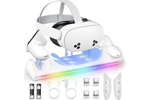 HURRA Charging Dock for Meta Quest 3S/3, VR Charging Station for Oculus Quest 3S Support LED Indicator/Magnetic Charging Headset & Controllers, with 2 Rechargeable Batteries, USB-C Charger & Cable
