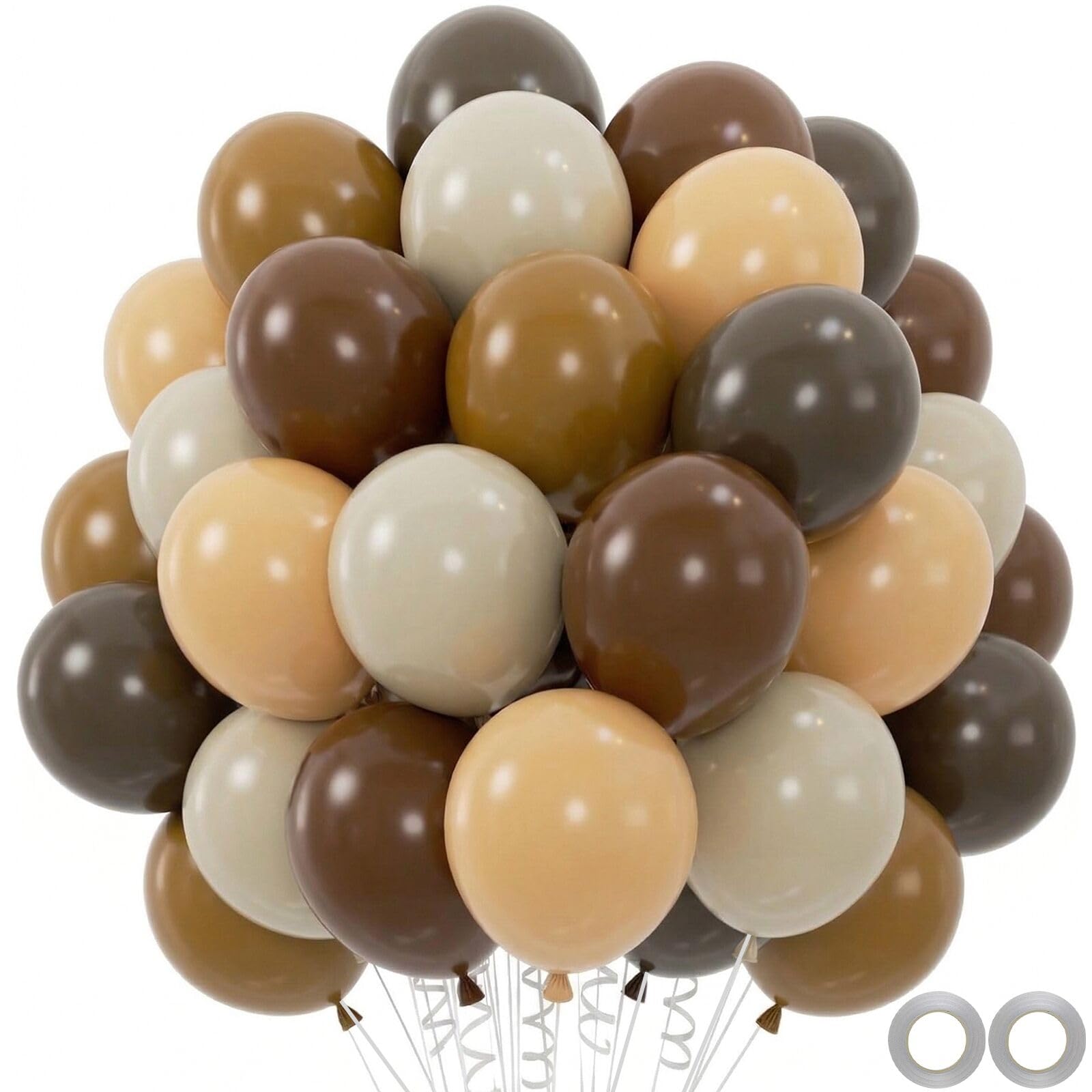 Photo 1 of 100pcs Brown Balloons Set - 12 Inch Dark Brown, Coffee, Sand White & Neutral Balloons for Boho, Safari, Cowboy, Bridal Baby Shower, Graduation Party Decoration (with 2 Ribbons)