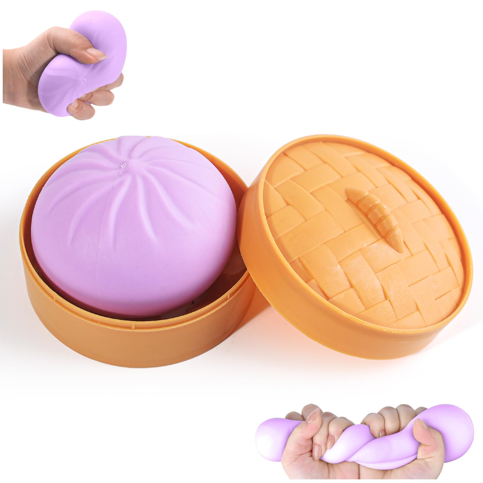 Giant Dumpling Squishy,Giant Glitter Dumpling,Purple Dumplings Stress Fidget Toys with Steamer Box,Mystery Dumplings Squishies for Kids & Adults Home Office Classroom