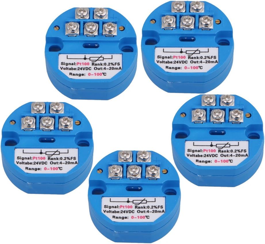 CNBTR Blue Plastic PT100 Temperature Transmitter Sensor 0-100C Input 4-20mA Output Blue Set of 5