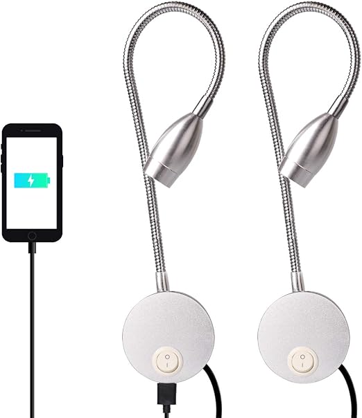 lampara de lectura con puerto de carga usb lampara led de lectura para libros en la cama 3 w luz blanca calida 2 unidades