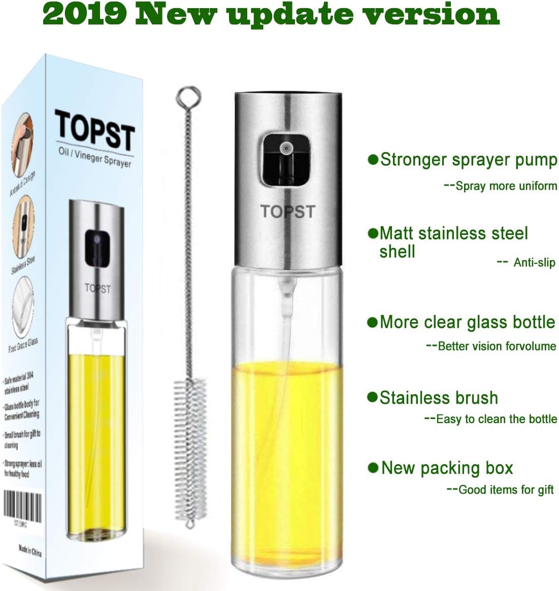 Olive Oil Sprayer, Transparent Food-grade Glass Oil Spray Portable Spray Bottle Vinegar Bottle Oil Dispenser for BBQ Making Salad Cooking Baking Roasting Grilling Frying Kitchen Stainless Steel: Kitchen & Dining