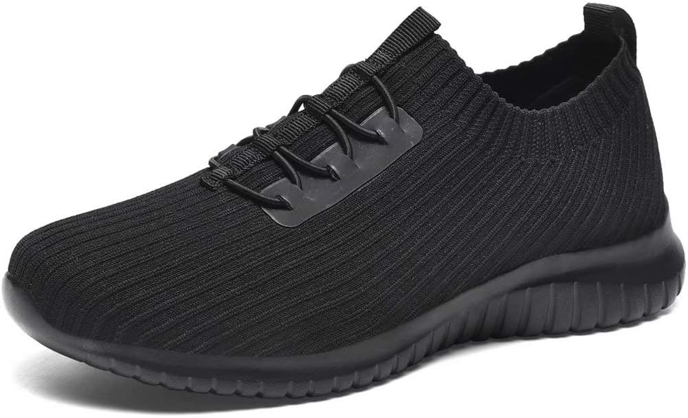 LANCROP Women's Athletic Walking Shoes - Casual Knit Lightweight Running Slip On Sneakers