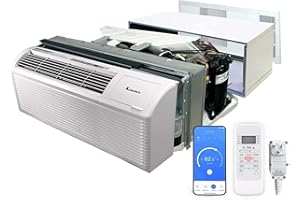 Klimaire 15,000 BTU PTAC Heat Pump A/C R-32 Wi-Fi Enabled with 3.5kW Electric Heater, Remote, Sleeve, Grille, Drain Kit - 230V
